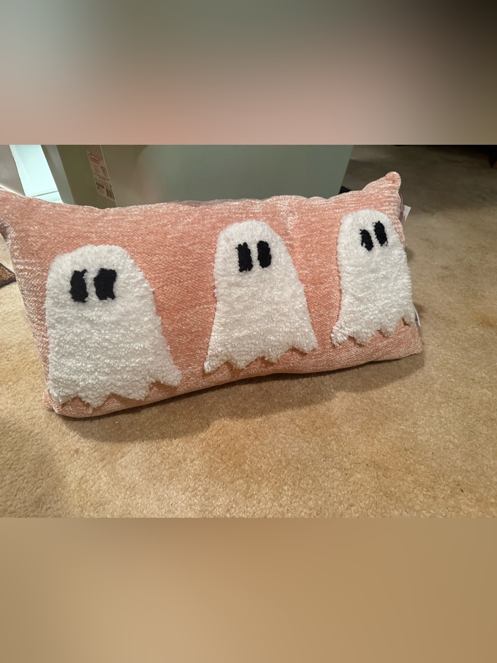 Large pink Plush Ghost Accent Pillow - NWT!